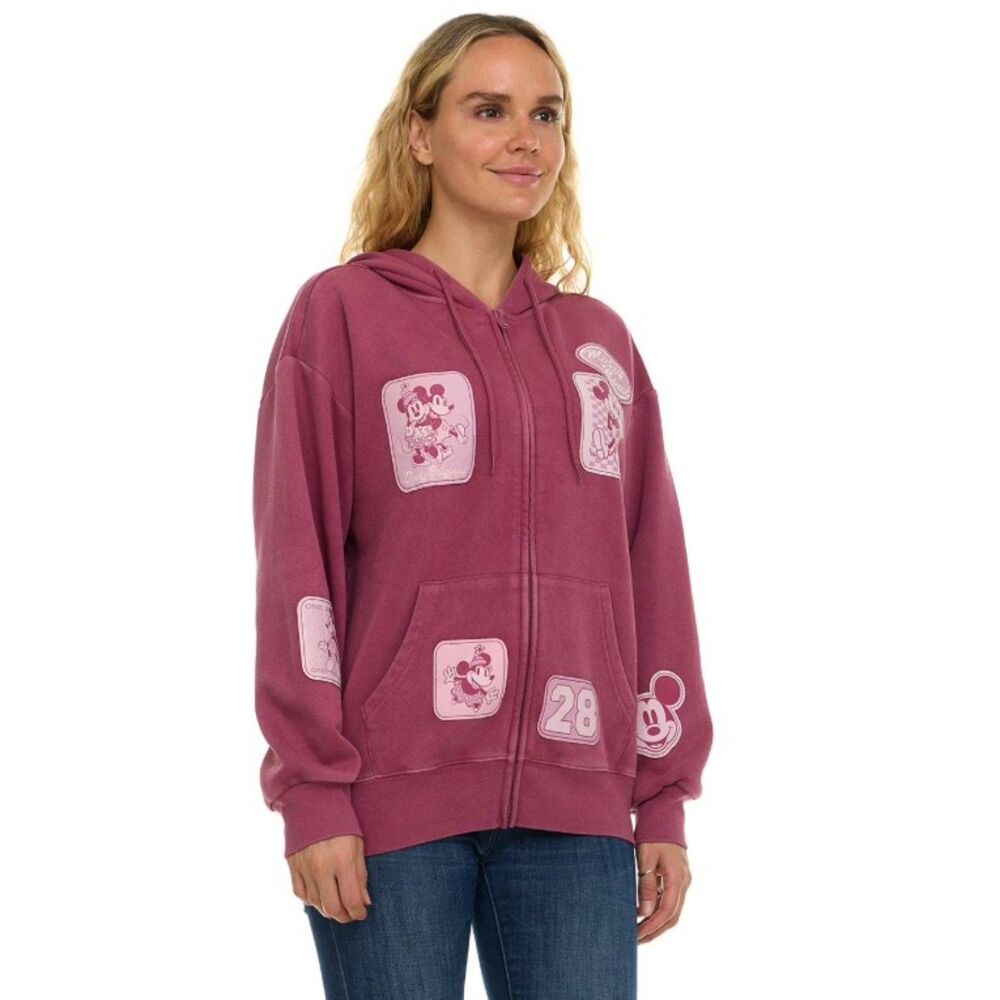 NEW NWT Pinkish Red Sz XS Multi-Patch MICKEY & MINNIE MOUSE Hooded Jacket DISNEY - Picture 3 of 8